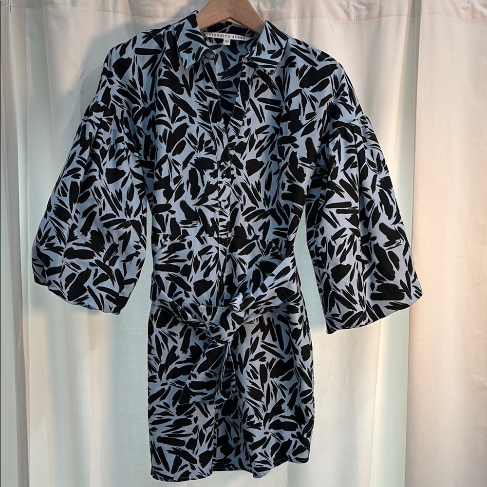 VERONICA BEARD Black and White Graphic Button Down Dress